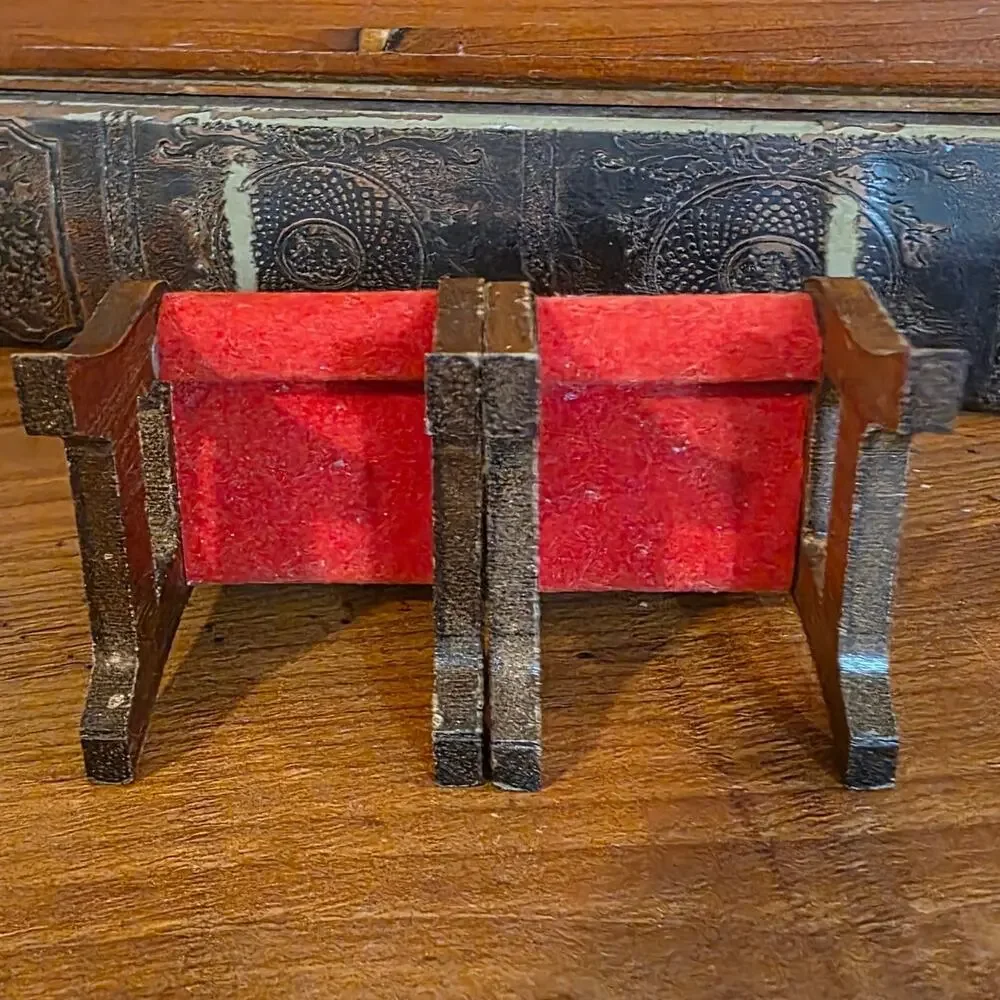 Set of 2 Vtg 1980's Dark Wood Red Seat Miniature 1:12 Scale Dining Room Chair